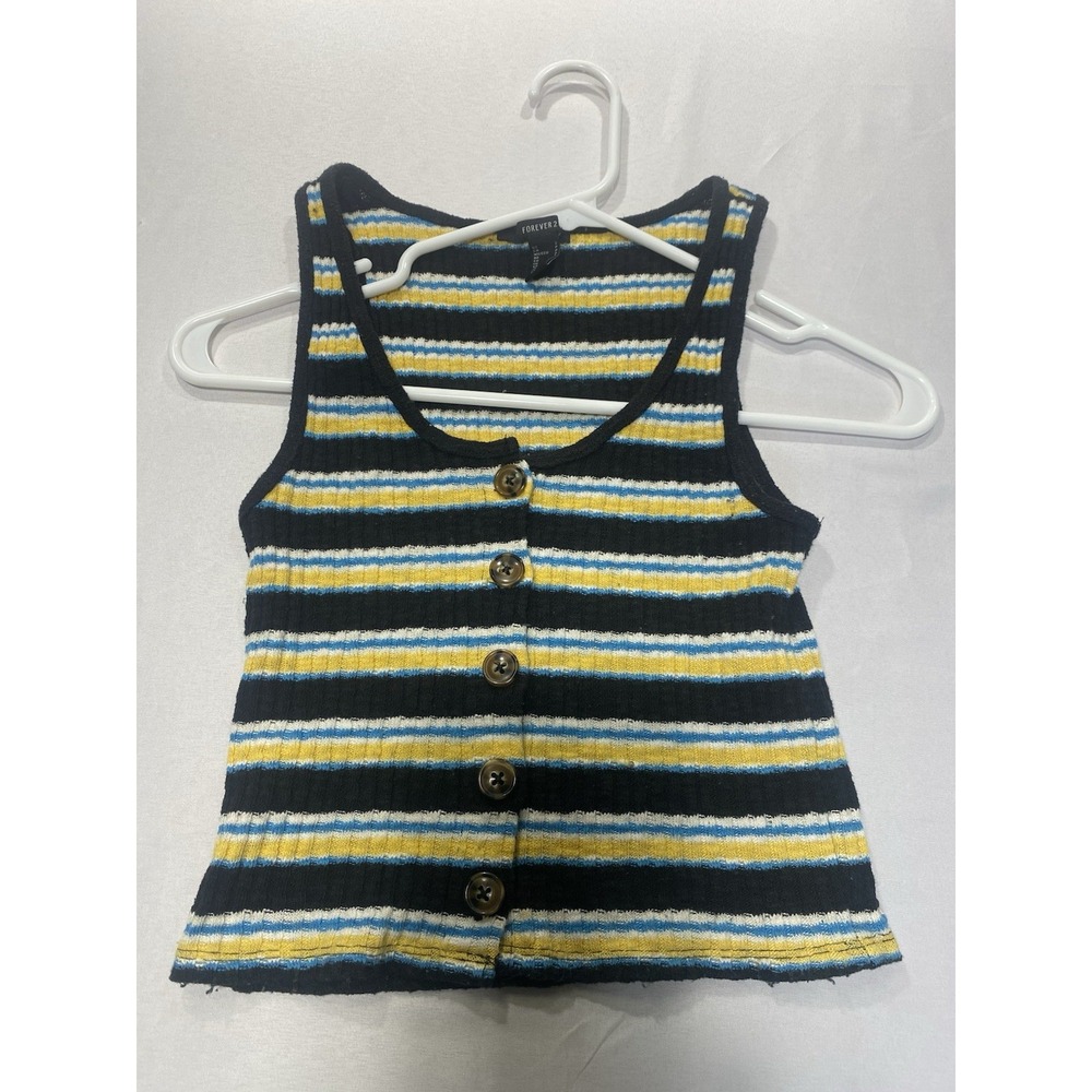Forever 21 Womens S Striped Ribbed Knit Button Front Crop Tank Top Y2K